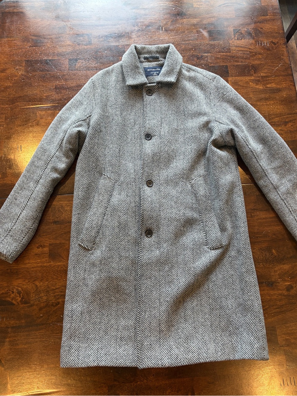 Abercrombie & Fitch Gray Herringbone Pea Coat - Men’s Medium